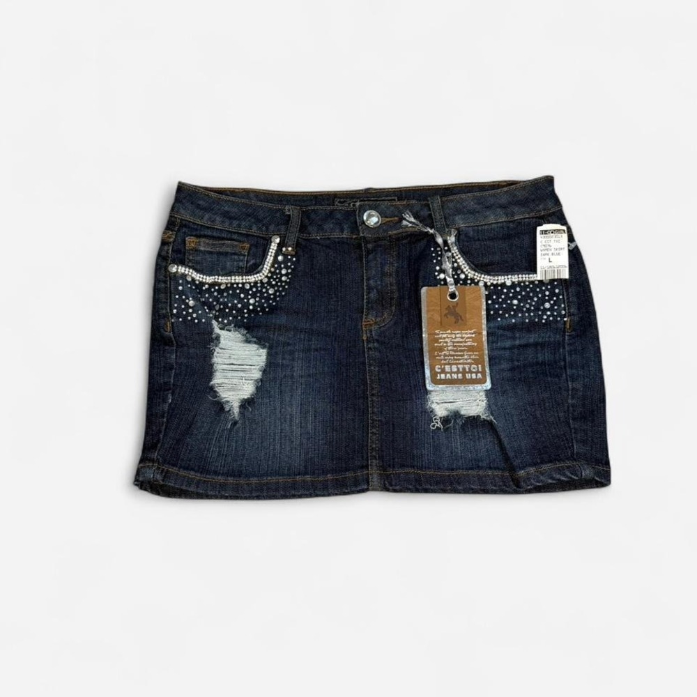 Deadstock NWT Vintage y2k C'est Toi denim mini skirt with blingy rhinestone